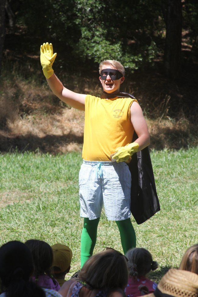 Roughing It Super Hero, Captain Caboodle, makes an appearance for campers, staff and parents at the lafayette reservoir Roughing It Super Hero, Captain Caboodle, makes an appearance for campers, staff and parents at the lafayette reservoir