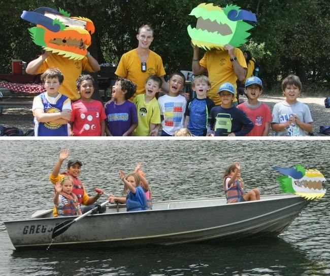 campers and staff dress up at lafayette reservoir, row in rowboat campers and staff dress up at lafayette reservoir, row in rowboat